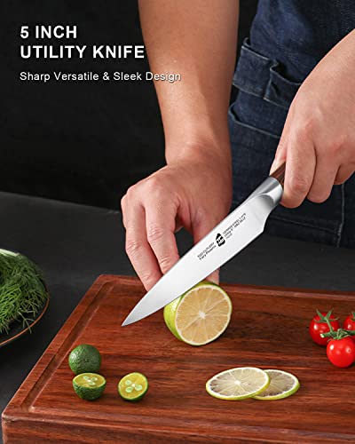 TUO Utility Knife, Small Kitchen Knife, 5 inch Paring Knife High Carbon German Stainless Steel Cutlery with Ergonomic Pakkawood Handle