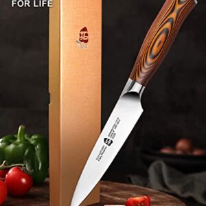 TUO Utility Knife, Small Kitchen Knife, 5 inch Paring Knife High Carbon German Stainless Steel Cutlery with Ergonomic Pakkawood Handle