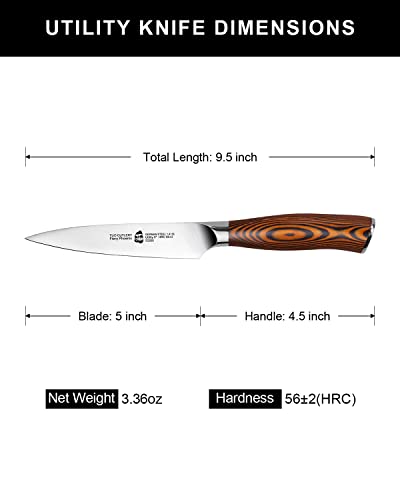 TUO Utility Knife, Small Kitchen Knife, 5 inch Paring Knife High Carbon German Stainless Steel Cutlery with Ergonomic Pakkawood Handle