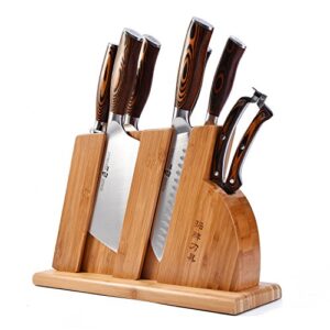 tuo 8-pcs kitchen knife set - forged german x50crmov15 steel - rust resistant - full tang pakkawood ergonomic handle - kitchen knives set with wooden block - fiery phoenix series