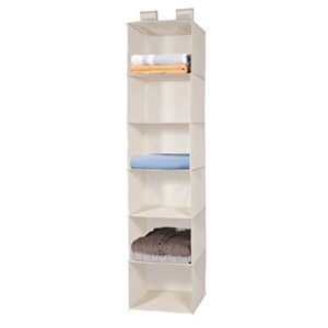 maidmax 6 shelf hanging closet organizer storage collapsible hanging closet shelves hanging organizer for closet with 2 widen straps, foldable, beige, 51.5 inches high