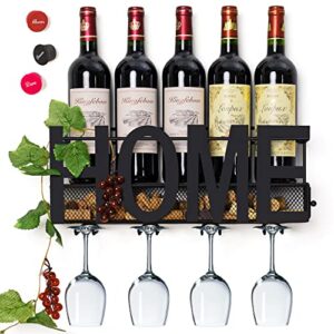soduku wall mounted metal wine rack 4 long stem glass holder & wine cork storage home