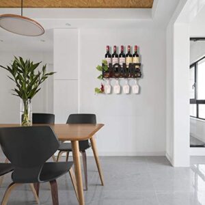 SODUKU Wall Mounted Metal Wine Rack 4 Long Stem Glass Holder & Wine Cork Storage Home