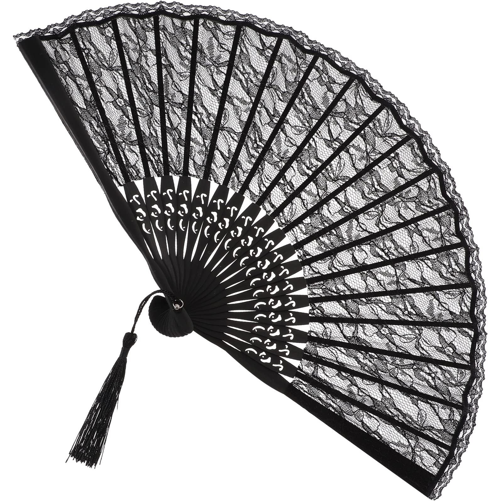 OULII Hand Fan Paper Fans Wedding Fans for Party Favor Fancy Dress (Black)