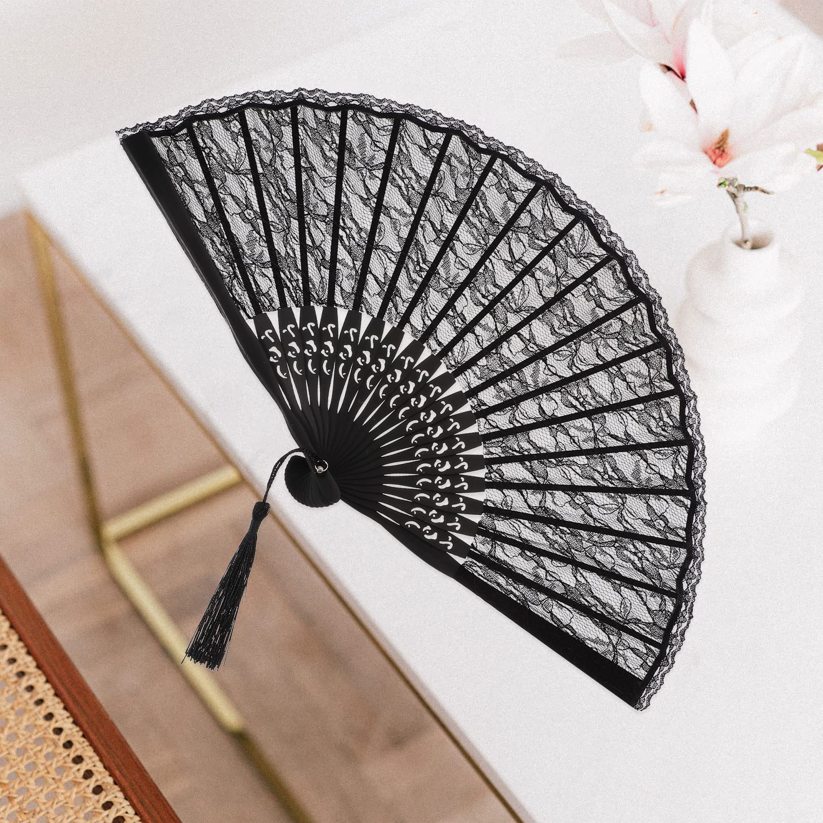 OULII Hand Fan Paper Fans Wedding Fans for Party Favor Fancy Dress (Black)