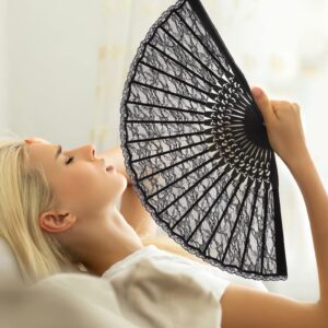 OULII Hand Fan Paper Fans Wedding Fans for Party Favor Fancy Dress (Black)