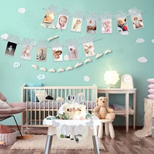 Silver 1st Birthday Baby Photo Banner for Newborn to 12 Months And Alphabet ONE Bunting, Alphabet ONE Cake Topper for Baby Show First Birthday Party Decoration