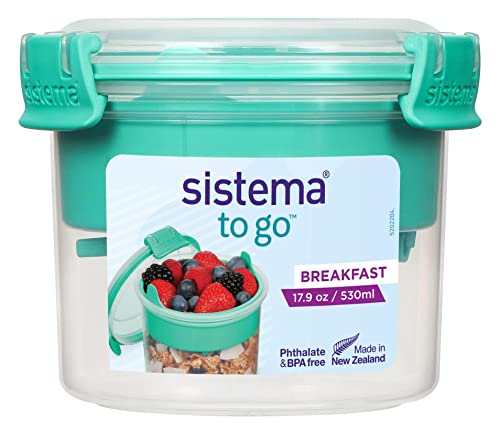 Sistema To Go Collection Breakfast Bowl Food Storage Container, 17.9 oz./0.5 L, Clear/Pink