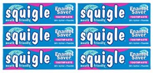 squigle enamel saver toothpaste (canker sore prevention & treatment) prevents cavities, perioral dermatitis, bad breath, chapped lips - 6 pack
