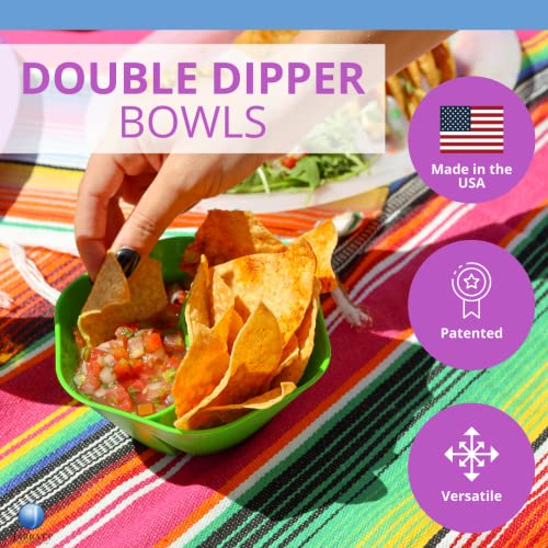 Jarratt Industries Double Dipper Snack and Serving Bowls, Divided Bowls Perfect for Chips, Dips, Snacks, Salad, Nuts, Pistachios, Cereal, Microwave and Dishwasher Safe, Set of 4