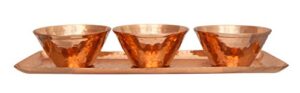 alchemade 100% pure copper tray with three bowls - rectangular metal serving tray platter with bowls for parties, or everyday use in your home or office
