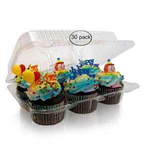 pack of 30 half dozen cupcake containers 6 compartment clear cupcake muffin containers 4" high for topping strong quality 6 cupcake containers plastic disposable 6 cupcake boxes 6 cupcake holder