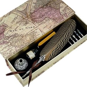 gc quill pen beautiful nuture feather metal carving pen holder 6 nibs gift set gcll021