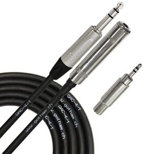 25 foot - gotham gac-4/1 star-quad stereo headphone extension cable & neutrik trs plug to neutrik-rean ¼ inch 3-pole jack + 3.5 mm plug to ¼ inch jack adapter - custom made by worlds best cables