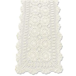 kepswet cotton handmade crochet lace table runner beige rectangle coffee table dresser decor (14x36 inch)