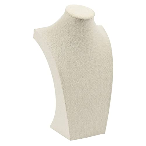 12 Inch Linen Jewelry Display Bust, Necklace Mannequin Holder Stand for Retail Stores and Trade Shows (Beige)