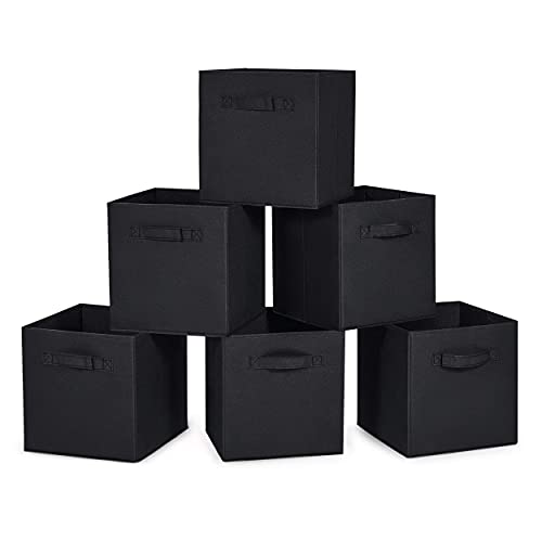 MaidMAX Cloth Storage Cubes Bins with Dual Handles for Home Closet Nursery Drawers Organizer, Foldable, Black, 10.5×10.5×11 inches, Set of 6