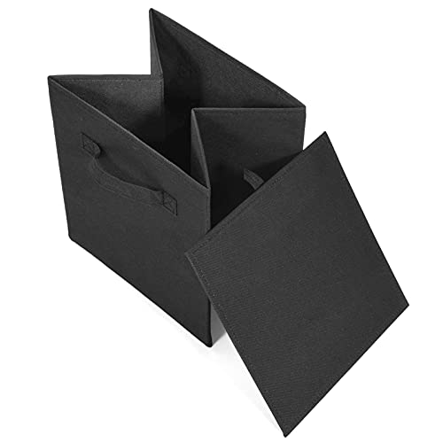 MaidMAX Cloth Storage Cubes Bins with Dual Handles for Home Closet Nursery Drawers Organizer, Foldable, Black, 10.5×10.5×11 inches, Set of 6