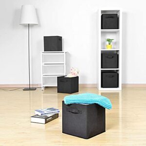 MaidMAX Cloth Storage Cubes Bins with Dual Handles for Home Closet Nursery Drawers Organizer, Foldable, Black, 10.5×10.5×11 inches, Set of 6