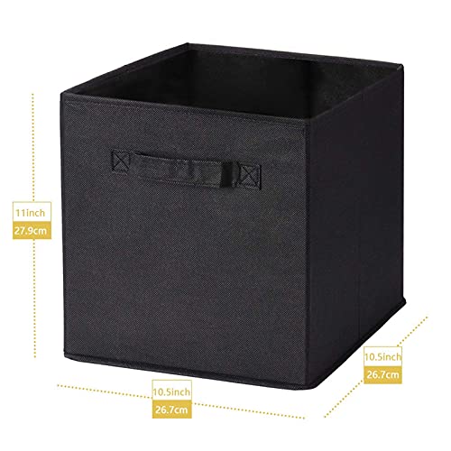 MaidMAX Cloth Storage Cubes Bins with Dual Handles for Home Closet Nursery Drawers Organizer, Foldable, Black, 10.5×10.5×11 inches, Set of 6
