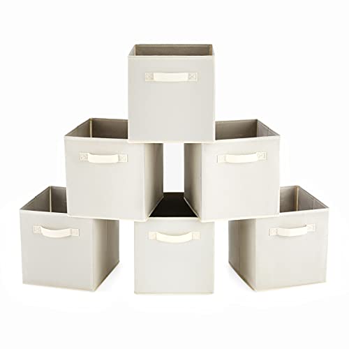 MaidMAX Fabric Storage Cubes, Cloth Cubby Storage Bins for Home Bedroom Closet Nursery Drawers Cube Organizer, Foldable, Beige, 10.5×11 inches, Set of 6