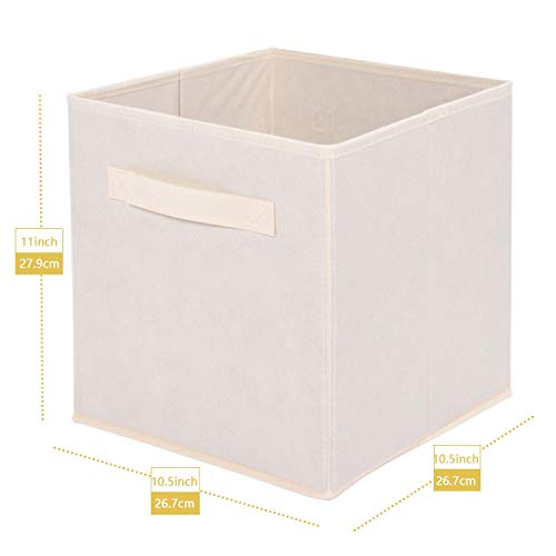 MaidMAX Fabric Storage Cubes, Cloth Cubby Storage Bins for Home Bedroom Closet Nursery Drawers Cube Organizer, Foldable, Beige, 10.5×11 inches, Set of 6