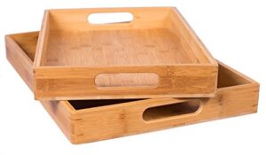 birdrock home 2pc bamboo serving trays set with handles - wood - food - breakfast tray - party platter - nesting - kitchen and dining