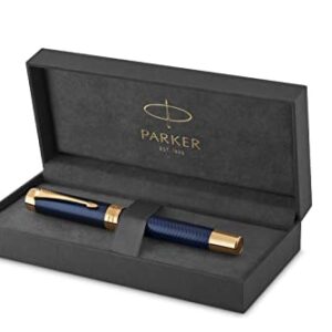 PARKER Duofold Centennial Fountain Pen, Prestige Blue Chevron, Fine Solid Gold Nib, Black Ink and Convertor (1931369)