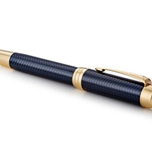 PARKER Duofold Centennial Fountain Pen, Prestige Blue Chevron, Fine Solid Gold Nib, Black Ink and Convertor (1931369)