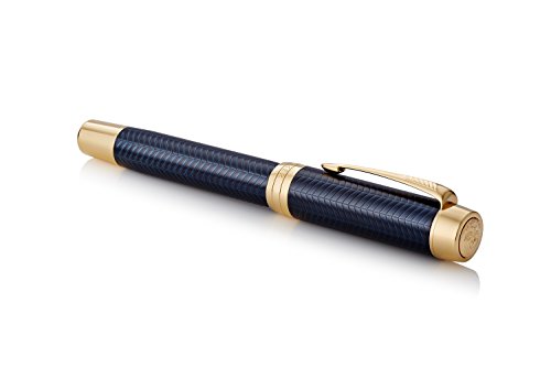 PARKER Duofold Centennial Fountain Pen, Prestige Blue Chevron, Fine Solid Gold Nib, Black Ink and Convertor (1931369)