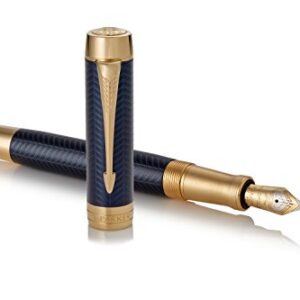 PARKER Duofold Centennial Fountain Pen, Prestige Blue Chevron, Fine Solid Gold Nib, Black Ink and Convertor (1931369)