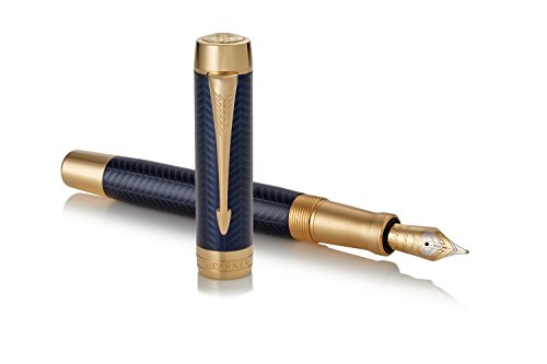 PARKER Duofold Centennial Fountain Pen, Prestige Blue Chevron, Fine Solid Gold Nib, Black Ink and Convertor (1931369)