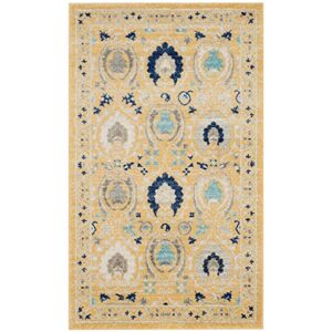 SAFAVIEH Evoke Collection 3' x 5' Gold / Ivory EVK251B Boho Non-Shedding Living Room Bedroom Accent Rug