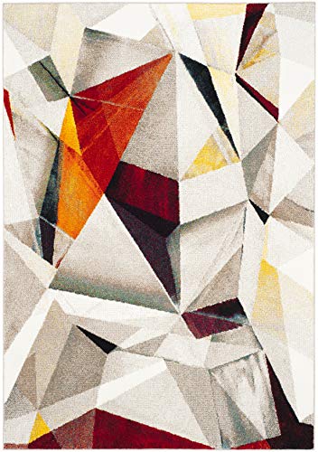 SAFAVIEH Porcello Collection Accent Rug - 4' x 6', Light Grey & Orange, Modern Abstract Design, Non-Shedding & Easy Care, Ideal for High Traffic Areas in Entryway, Living Room, Bedroom (PRL6940F)