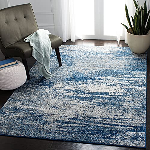 SAFAVIEH Evoke Collection 6'7" x 9' Navy/Ivory EVK272A Modern Abstract Non-Shedding Living Room Bedroom Dining Home Office Area Rug