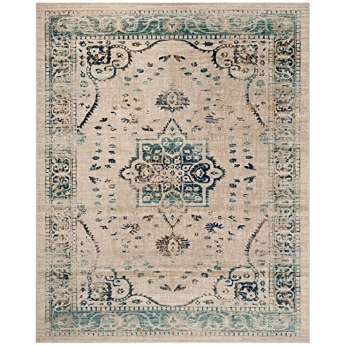 SAFAVIEH Evoke Collection 5'1" x 7'6" Beige / Turquoise EVK509F Oriental Medallion Distressed Non-Shedding Living Room Bedroom Area Rug