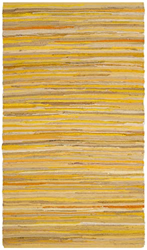 SAFAVIEH Rag Rug Collection Accent Rug - 3' x 5', Yellow & Multi, Handmade Boho Stripe Cotton, Ideal for High Traffic Areas in Entryway, Living Room, Bedroom (RAR130H)