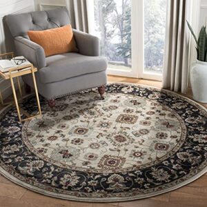 safavieh lyndhurst collection 7' round cream / navy lnh332k traditional oriental non-shedding dining room entryway foyer living room bedroom area rug