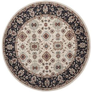 SAFAVIEH Lyndhurst Collection 7' Round Cream / Navy LNH332K Traditional Oriental Non-Shedding Dining Room Entryway Foyer Living Room Bedroom Area Rug