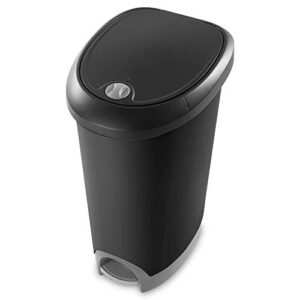 Sterilite 12.6 Gallon Innovative Hands Free Home Kitchen Black Plastic Wastebasket Trashcan with Locking Lid and Step On Pedal, 2 Pack