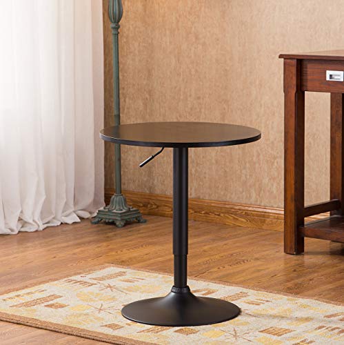 Roundhill Furniture Belham Round Top Adjustable Height with Black Leg and Base Metal Bar Table