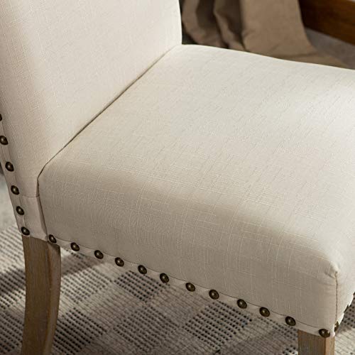 Roundhill Furniture Mod Urban Style Solid Wood Nailhead Fabric Padded Parson Chair (Set of 2), Tan