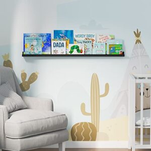 Wallniture Boston Picture Ledge Shelf 46" Wall Decor Black Bookshelf for Picture Frames, Toddler Toys, Kids Books