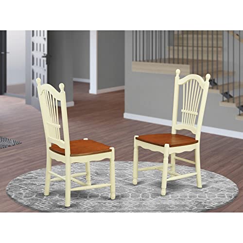 East West Furniture Dover Dinette Slat Back Wooden Seat Dining Chairs, Set of 2, DOC-WHI-W
