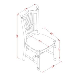 East West Furniture Dover Dinette Slat Back Wooden Seat Dining Chairs, Set of 2, DOC-WHI-W