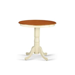 east west furniture jackson counter height dining round dinner table top with pedestal base, 36x36 inch, buttermilk & cherry