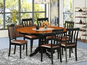 east-west furniture 7-pieces nook kitchen table set pu leather wood chairs – black and cherry finish hardwood butterfly leaf pedestal modern dining table and frame