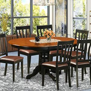 East-West Furniture 7-Pieces Nook Kitchen Table Set PU Leather wood chairs – Black and cherry Finish Hardwood Butterfly Leaf Pedestal Modern Dining Table and Frame