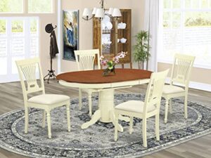 east west furniture avon 5 piece dinette set for 4 includes an oval room table with butterfly leaf and 4 linen fabric kitchen dining chairs, 42x60 inch, buttermilk & cherry