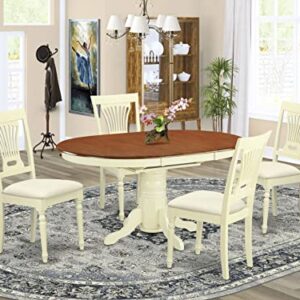 East West Furniture Avon 5 Piece Dinette Set for 4 Includes an Oval Room Table with Butterfly Leaf and 4 Linen Fabric Kitchen Dining Chairs, 42x60 Inch, Buttermilk & Cherry